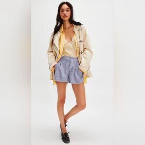 NWT We The Free Denim Barn Coat Beige With Silver Toggles with Black Collar Trim